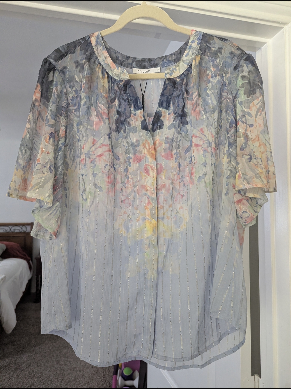 Chico's Women's Blue-Multi Button-Down Shirt